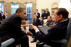 President Barack Obama meets with Italian Prime Minister Silvio Berlusconi in the Oval Office of the White House, June 15, 2009. (Official White House Photo by Pete Souza) This official White House photograph is being made available for publication by news organizations and/or for personal use printing by the subject(s) of the photograph. The photograph may not be manipulated in any way or used in materials, advertisements, products, or promotions that in any way suggest approval or endorsement of the President, the First Family, or the White House.